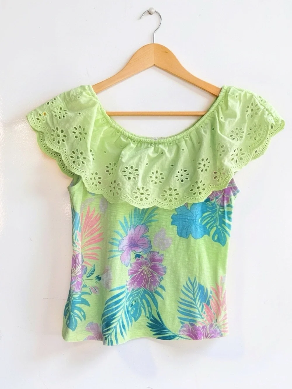 Justice Girls Tropical Floral Eyelet Ruffle Top Size Medium 10 | Hawaiian